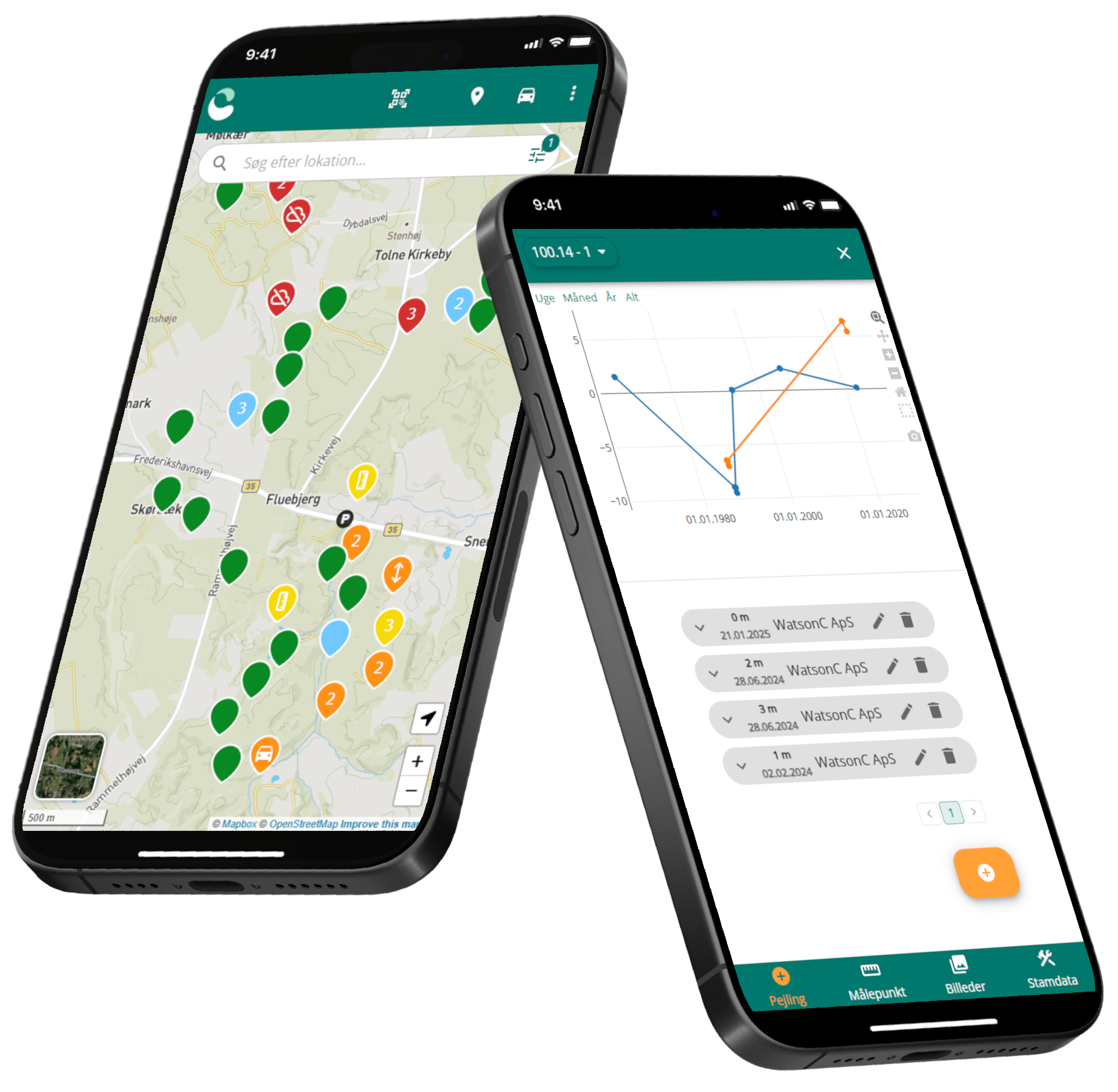 Interface fra mobilapplikationen Calypso Pejling